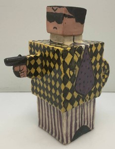 Very Unique RARE Never Seen One Dick Tracy Themed Clay Teapot 4.5" x 10" x 10.5"