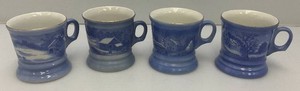 Four Vintage Collectible Blue Currier & Ives The Old Homestead In Winter  Mugs