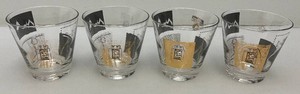 Set Of Four Mid-Century Modern Industrial Era Gilded Scientific Themed Barware Gkasses