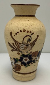 Vintage Tonala Mexico Folk Art Pottery Sandstone10.5 Tall Vase