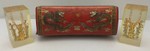 Very Old Lucite Chinese Themed Book Ends In Oriental Style Box