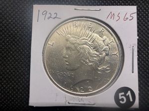 1922 Peace Silver Dollar Marked MS65 When Purchased Spectacular Coin - Great Luster