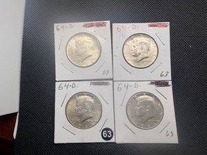 Four 1964-D 90% Silver Kennedy Half Dollars