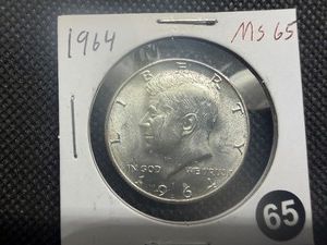 1964 90% Silver Kennedy Half Dollar Marked MS65 When Purchased - Great Luster