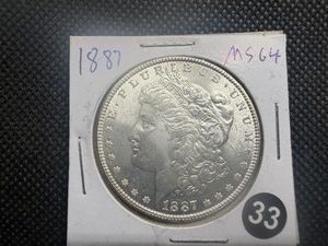1887 Morgan Silver Dollar Marked MS64 When Purchased - Blast White Coin