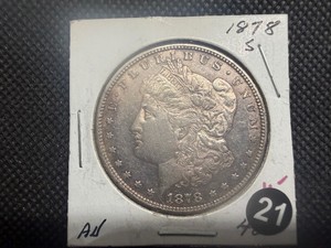 1878-S Morgan Silver Dollar Marked AU When Purchased - Light Toning