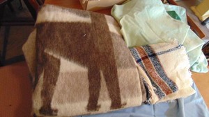 Grey and White Wool Blanket, Light Green Wool Blanket and Other Cover