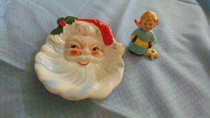 Vintage Santa Face Tray and Gobel Figure