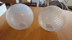 2- Round Clear and White Swirl Globes