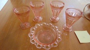 Pink Depression Tumblers and Pink Bowl
