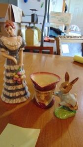 Goebel Lady, Peter Rabbit Beatrix Potter and Royal Doulton Mug