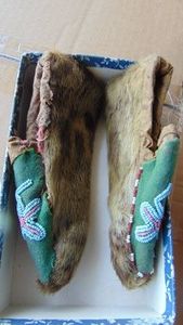 Vintage Fur and Beaded Moccasins