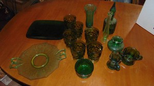 Assorted Green Glassware