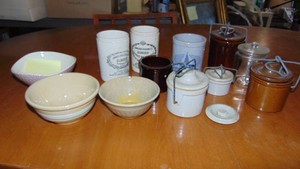 Cheese and Pottery Jars and Watt Bowl