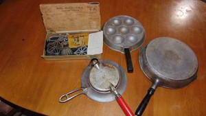 Krumkate Iron, Griswold Pan, Rosette Iron and Pan