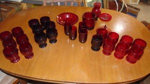 Selection of Various Red Glassware and Glasses