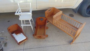 Selection of Doll Caddels and Highchair