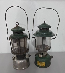 2 - Vintage Coleman Lantern Quick Lite Sunshine of the Night Nickel Base on one of the Lanterns other base is unknown