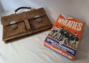 Vintage H & S Leather Briefcase from the 50s. 1987 World Champion Minnesota Twins Wheaties Box