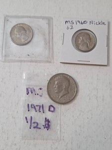 1960 Nickel MS62, 1977 Quarter Dollar, 1971 Kennedy Half Dollar