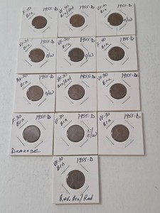1955 Wheat D Pennies - 13 coins