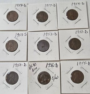 1950 - 1958 Wheat D  Pennies - 9 coins