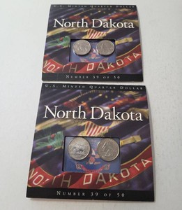 US Minted Quarter Dollars - Featuring North Dakota.   2 sets