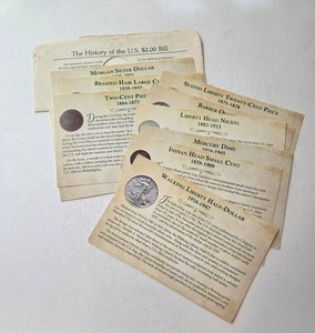 The History of US Money Cards. (Indian Head, 2 cent piece, 2$ Bill and more).
