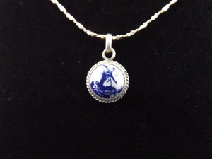 .925 Sterling Silver Delft Windmill Cabochon Pendant Necklace