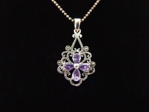 .925 Sterling Silver Art Nouveau Amethyst Crystal Pendant Necklace