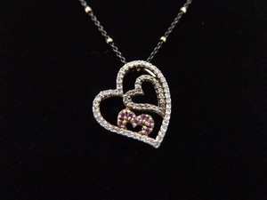 .925 Sterling Silver Pink Sapphire Crystal Heart Pendant Necklace