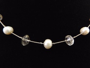 .925 Sterling Silver Clasp Genuine Pearl and Crystal Necklace
