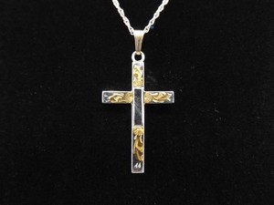 .925 Sterling Silver Vermeil Accented Cross Pendant Necklace