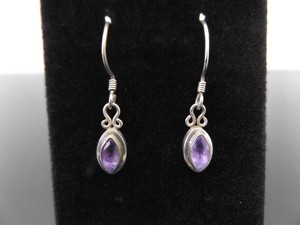 .925 Sterling Silver Amethyst Dangle Hook Earrings