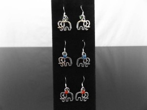 3 Pairs of .925 Sterling Silver Colored Glass Bead Accented Elephant Hook Earrings
