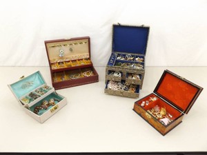 Lot of 4 Jewelry Boxes FULL of Costume Jewelry