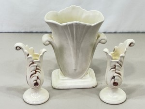 Lot of Vintage Red Wing Vase and Candle Holders