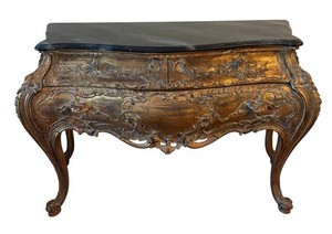 DR - Vintage Italian Giltwood Faux Marble Top Bombay Chest