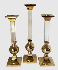 K - Trio of Brass & Lucite Candle Holders