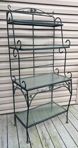 FP - Wrought Iron Garden Stand  Bakers Rack with Glass Shelves