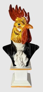 K - Vintage Italian Ceramic Rooster Pedestal Bust Decor