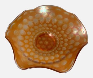 LR - Vintage Fenton Marigold Coin Dot Carnival Glass Ruffled Dish