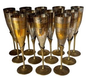 K - 12 Vintage Silver-Plated Stemmed Champagne Flutes