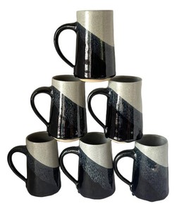 K - Set of Six Geometric Glazed Pottery Mugs by K. Hullman