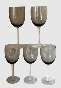 LR - Set of Five Smoky Gray Wine Glasses