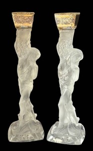 K - Two Vintage Satin Glass Neoclassical Figural Candleholders