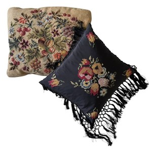 U - Two Vintage Needlepoint Accent Pillows