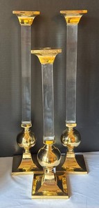 LR - Trio of Vintage Hollywood Regency Style Brass & Lucite Candleholders