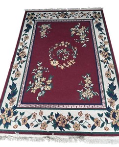 O - Burgundy Floral Greek Area Rug with Key Border