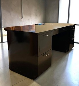O - Executive Desk - Black Lacquer Curved Vintage Modern